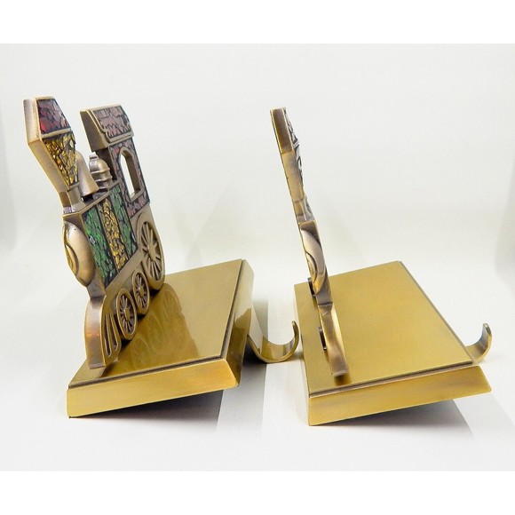 Christmas Stocking Holder Train Glass Mosaic Hanger Brushed Bronze Finish Pair - Picture 4 of 8